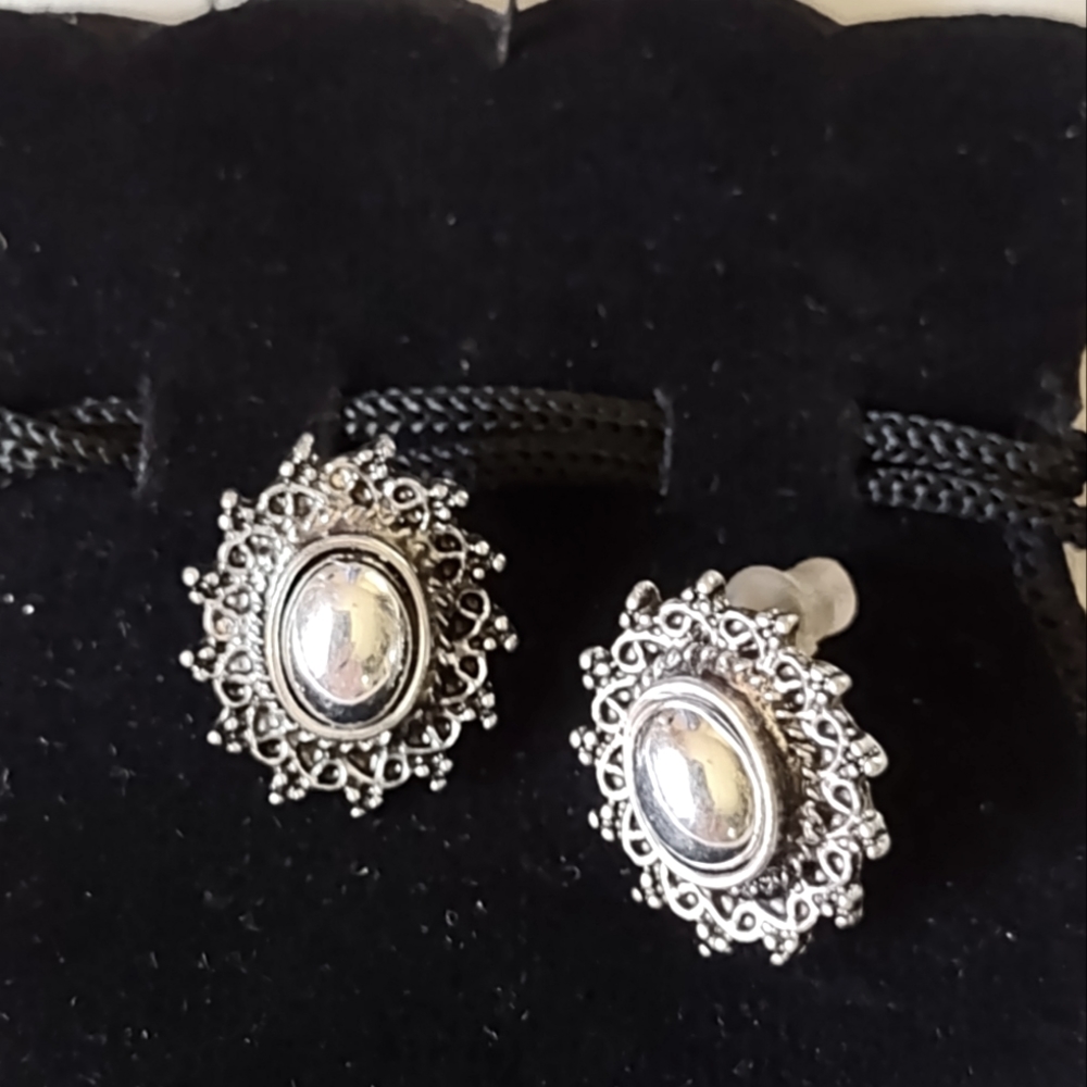 Antiqued Silvertone post earrings